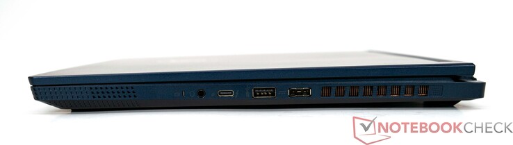 Правая сторона: аудио разъем, Thunderbold 4 (Typ-C, Power Delivery), USB 3.2 Gen 2 Typ-A, разъем питания