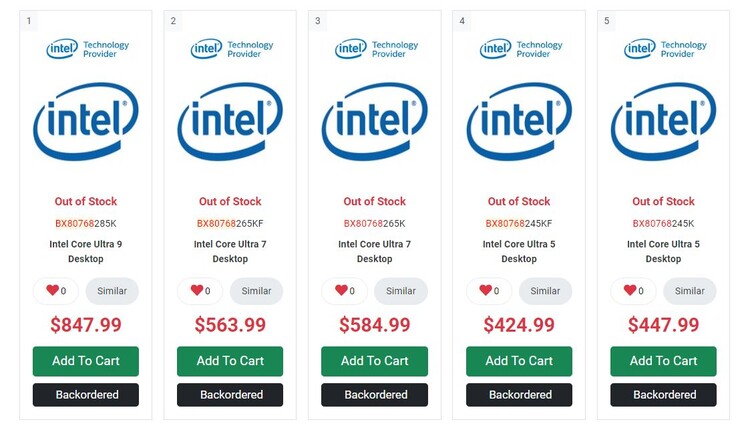 Листинги серии Core Ultra 200K на PC-Canada. (Источник изображения: PC-Canada)