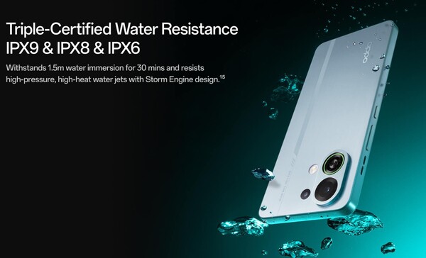 Смартфоны серии Oppo K13 Turbo имеют тройной сертификат водонепроницаемости. (Источник изображения: Oppo)