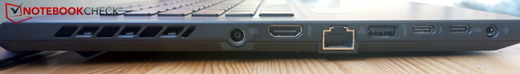 Левая сторона: разъем питания, HDMI 2.1 TMDS, гигабитный LAN, USB-A 3.2 Gen2, USB-C/Thunderbolt 4 (DP, PD), USB-C 3.2 Gen2 (DP, PD), аудио разъем