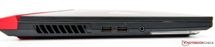 Левая сторона: вентиляционная решетка, 2x USB Type-A 3.0, аудио разъем