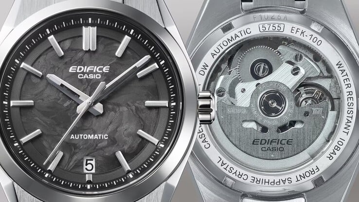 Часы Casio Edifice EFK-100D-1A с циферблатом из кованого карбона имеют прозрачную заднюю крышку. (Источник изображения: Casio)