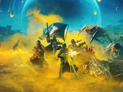 Изображение, показывающее команду, сражающуюся с монстрами в игре Helldivers 2. (Источник изображения: Arrowhead) 