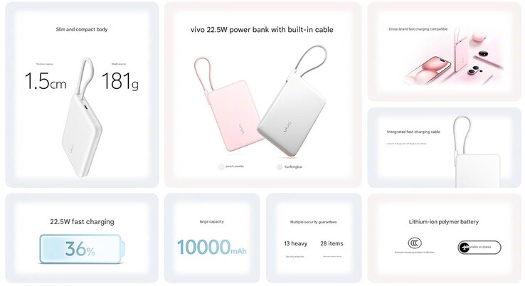Основные характеристики пауэрбанка Vivo 22,5 Вт (Источник изображения: Vivo - машинный перевод0