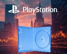 Баннер с изображением акций компании Sony и пустого физического футляра для игры