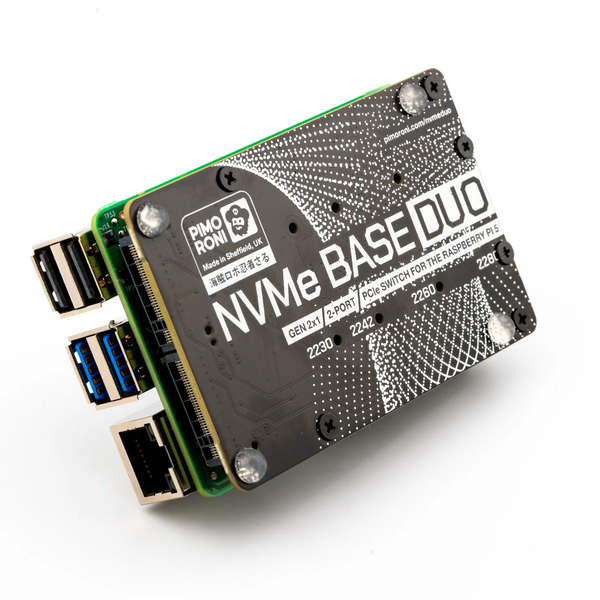 Pimoroni NVME Base Duo позволит Вам добавить до двух полноразмерных NVMe-накопителей к Вашему Raspberry Pi (Источник изображения: Pimoroni)