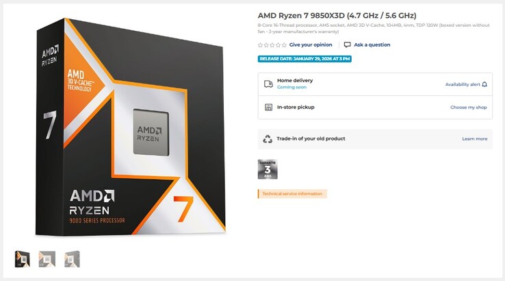 Листинг Ryzen 7 9850X3D. (Источник изображения: LDLC)