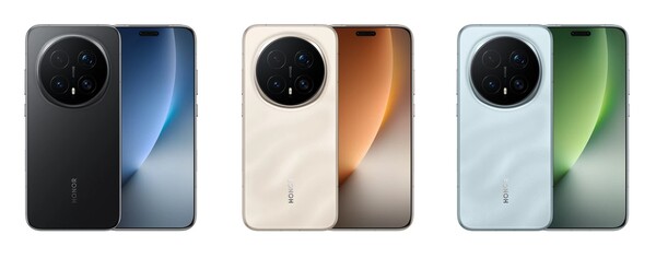 Honor Magic 8 Pro в черном, золотом (Sunrise Gold) и голубом (Sky Cyan) цветах. (Источник изображения: Honor)