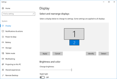 Windows распознает тачпад как стандартный внений дисплей, когда он находится в режиме Extension Display. В параметрах можно указать к какому углу основного экрана примыкает дополнительный дисплей