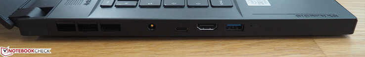 Левая грань: Гнездо питания, USB C + Thunderbolt 3, HDMI, USB A 3.1 Gen 2