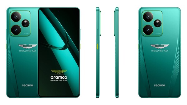 Realme GT 7 Dream Edition имеет желтую кнопку включения и желтые акценты вокруг островка камеры. (Источник изображения: Realme)
