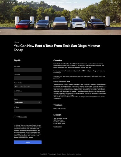 Tesla выходит на рынок проката: Различные модели, включая Cybertruck, можно арендовать в Калифорнии на срок до одной недели, с FSD и бесплатной зарядкой. (Источник изображения: Tesla)