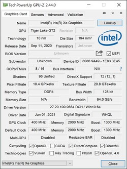 GPU-Z Iris Xe Graphics G7 (80 блоков)