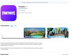 Снимок экрана с листингом Fortnite на сайте Apple'US App Store. (Источник изображения: Скриншот из американского App Store)