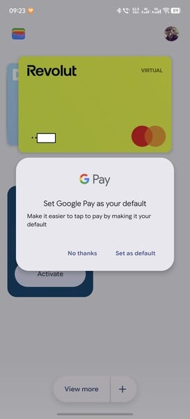 Новое всплывающее окно предлагает установить Google Pay в качестве способа оплаты по умолчанию.