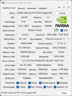 GPU-Z Nvidia GeForce RTX 4070