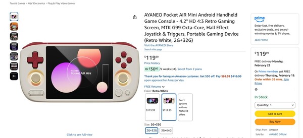 Вариант Ayaneo Pocket Air Mini с 2 Гб ОЗУ доступен в двух цветах и будет доставлен в течение нескольких дней