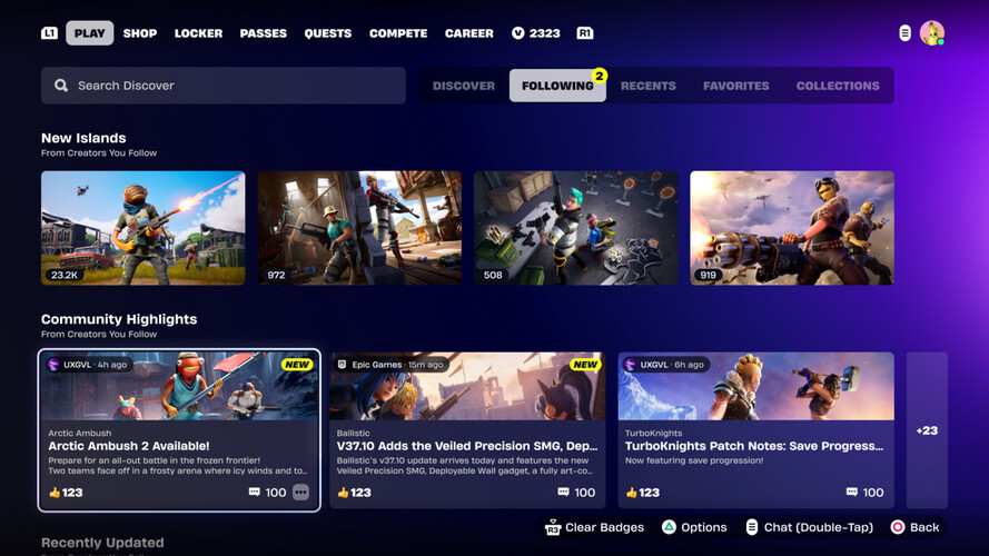 Скриншот предлагаемого раздела Creator Communities в Fortnite. (Источник изображения: Epic Games)