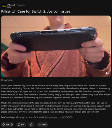 Проблема с отсоединением джой-клонов Killswitch Switch 2 (Источник изображения: скриншот, сабреддит dbrand)