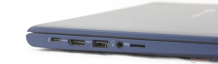 Слева: USB-C Thunderbolt 4 w/ DisplayPort + Power Delivery, HDMI 2.1, USB-A 3.2 Gen. 1, гарнитура 3,5 мм, устройство чтения MicroSD