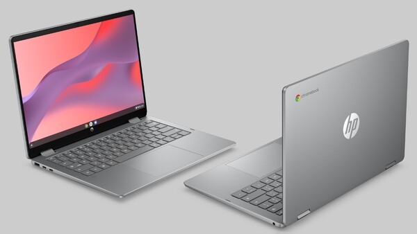 HP Chromebook x360 14 (2026) в цвете Meteor Silver. (Источник изображения: HP)