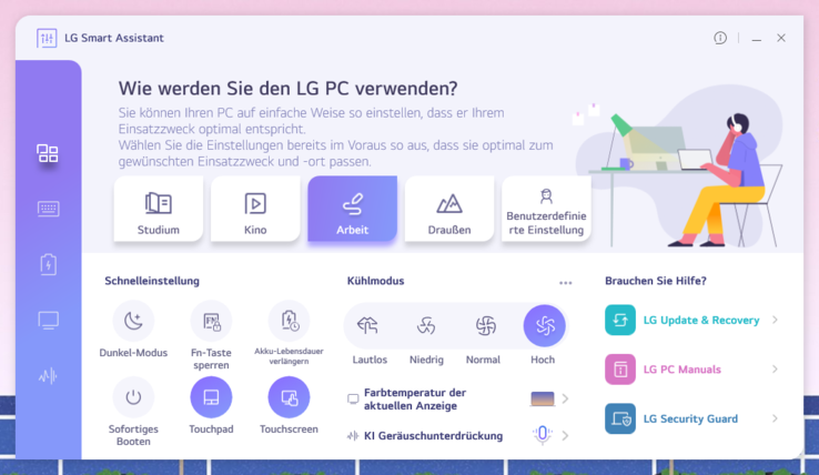 Управление питанием умного ассистента LG Gram