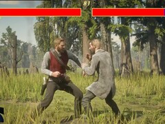 Главный герой Red Dead Redemption 2 Артур Морган сражается с NPC в стиле Mortal Kombat. (Источник изображения: Blurbs на YouTube, скриншот)