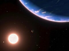 Иллюстрация художника, изображающая экзопланету и звезду.
