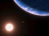 Иллюстрация художника, изображающая экзопланету и звезду.
