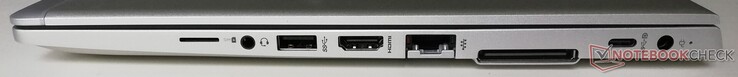 Правая сторона: слот SIM, комбинированный аудио разъем, порт USB 3.0 Type-A, HDMI, Ethernet, порт для док-станций, USB 3.1 Gen 1 Type-C, разъем питания
