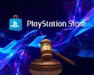 Баннер, посвящённый судебным разбирательствам в отношении PlayStation Store, с изображением судейского молотка