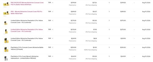 Отображены данные о продажах на eBay чехла для консоли PS5 с изображением Росомахи от Marvel