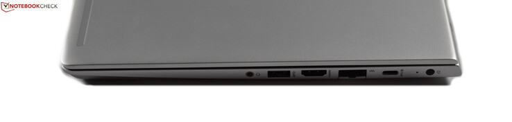 Справа: Аудиопорт, USB A 3.0, HDMI, RJ45 Ethernet, USB C 3.1 Generation 1, гнездо питания