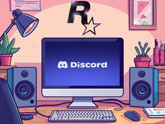 Discord виден на мониторе ПК под логотипом Rockstar Games (Источник изображения: Discord, Rockstar Games с правками)