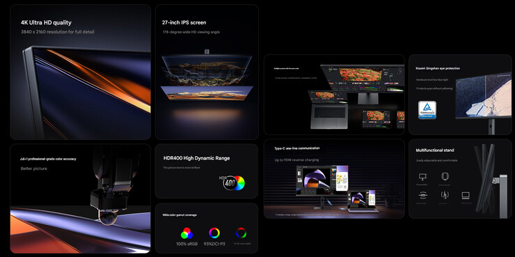 Основные характеристики 4K-монитора (Источник изображения: Xiaomi - машинный перевод)