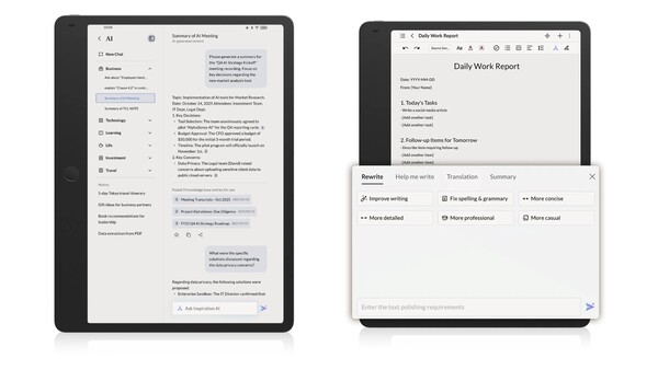 TCL Note A1 NxtPaper оснащен несколькими функциями искусственного интеллекта. (Источник изображения: TCL)