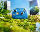 контроллер 8BitDo Rare 40th Anniversary с консолями Xbox Series X и Series S на заднем плане. (Источник изображения: Официальный рекламный плакат 8BitDo)