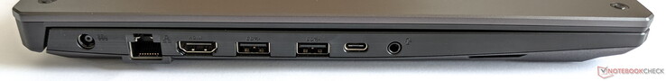 Левая сторона: разъем питания, гигабитный Ethernet, HDMI 2.0b, 2x USB-A 3.2 Gen. 2, 1x USB-C 3.2 Gen. 2, аудио разъем