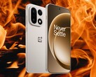 OnePlus 15 в цвете Sand Storm с огненным фоном. (Источник изображения: OnePlus, Unsplash - отредактировано)