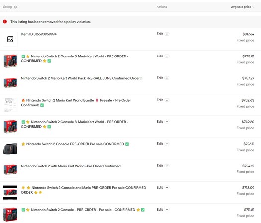 Продажи предварительных заказов Nintendo Switch 2 на eBay (Источник изображения: скриншот, eBay)