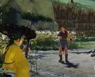 Атсу из Ghost of Yotei с оружием во вражеском лагере. (Источник изображения: PlayStation на YouTube, скриншот)
