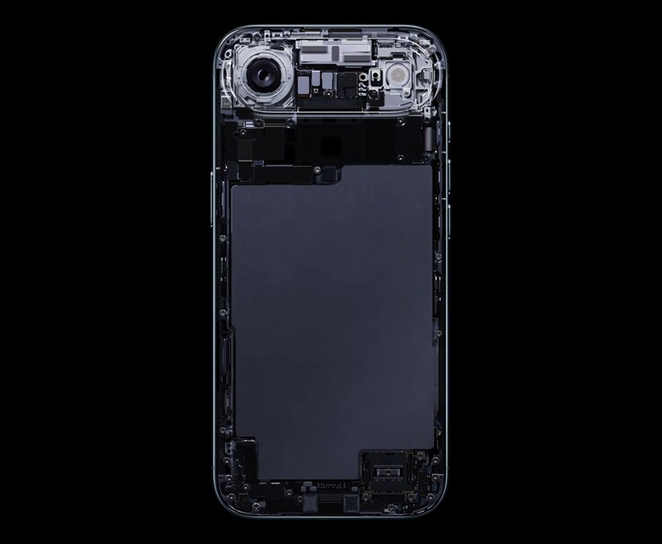 Внутренний вид Apple iPhone Air показывает расположение аккумулятора и компонентов модуля камеры (Источник изображения: Apple)