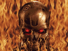 На картинке - скриншот Т-1000 на фоне пламени из трейлера игры "Терминатор 2D: Без судьбы". (Источник изображения: IGN YouTube)