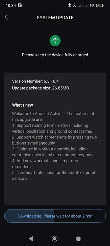 Примечания к выпуску версии программного обеспечения 6.3.10.4 для Amazfit Active 2 (Round). (Источник изображения: Reddit)