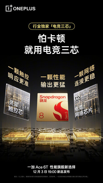 Ace 6T сочетает в себе Snapdragon 8 Gen 5 от Qualcomm с чипсетами Lingxi Touch Chip и Gaming Network Chip G2. (Источник изображения: OnePlus)