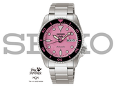 Модель Seiko 5 Sports SRPM07 Pink Panther edition, изображенная на белом фоне с наложенным сверху логотипом Seiko. (Источник изображения: Seiko UK)