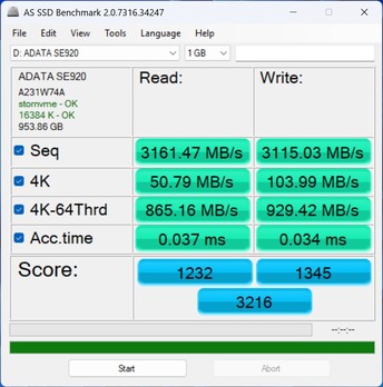 Проверка производительности с ADATA SE920 через USB4