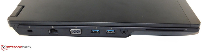 Левая сторона: замок Kensington, видеовыход VGA, 2 стандартных порта USB 3.0, 3.5-мм комбинированный аудио разъем, слот для смарт-карт