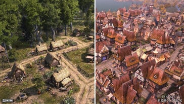 Изображение, на котором показаны два города в Farthest Frontier.
