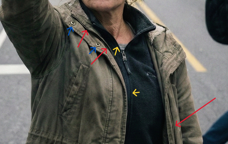 Молнии и пуговицы не совсем совпадают.